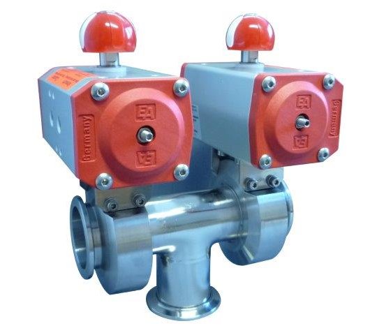 Bild 1 - Three-Way Butterfly valve electro-pneumatic stainless steel DN25 a=130 / b=55 / c=190 / d=145 with optical position transducer without control valve