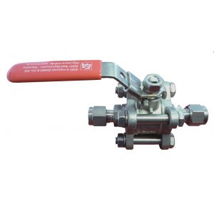Spherical valve stainless steel with. Adapt. F. double compr. Tube fit (Swagelok-Adapt. Comp.) DN 8 a=84 / b=8-10